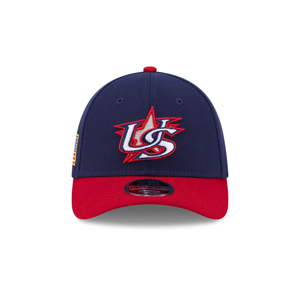 USA Baseball New Era 2026 World Baseball Classic M-Crown 39THIRTY Flex Hat - Navy/Red product image 2, provided for visual
