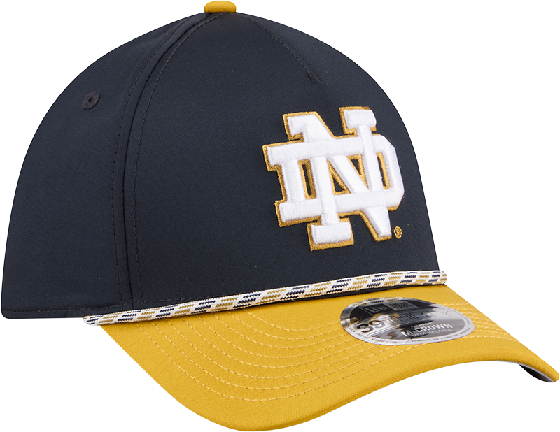 Mens New Era Notre Dame Fighting Irish M-Crown A-Frame Rope 39THIRTY Flex Hat-Gold/Navy product image 1, provided for visual