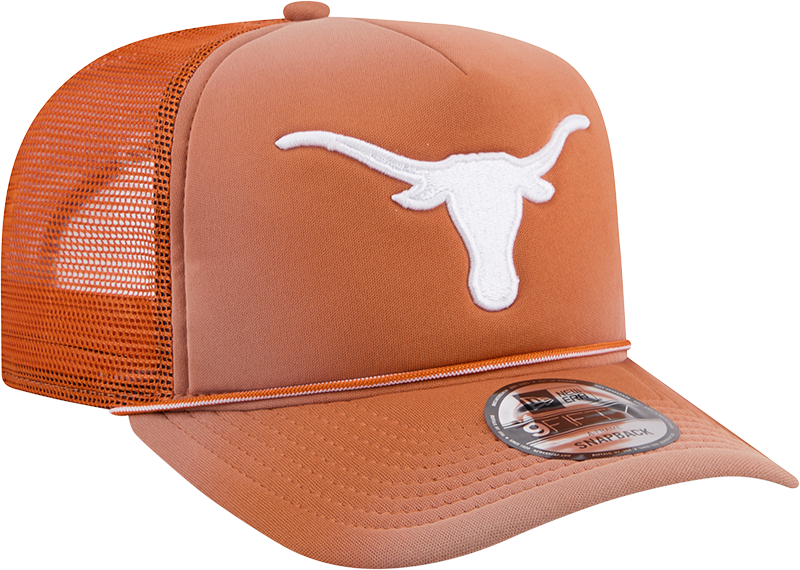 Texas Longhorns New Era Burnt Orange Fade Rope 9FIFTY A-FRAME Trucker Snapback Hat product image 1, provided for visual