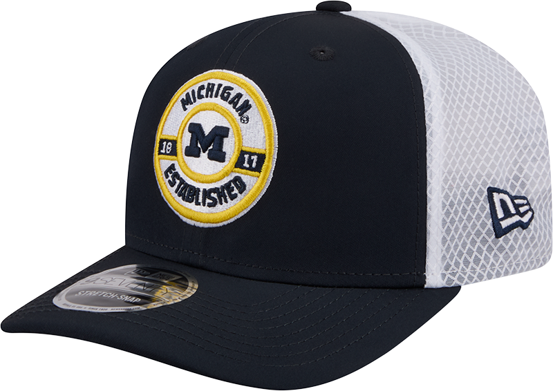 Michigan Wolverines New Era Navy/White 9SEVENTY Trucker Stretch Snap Hat for Men product image 3, provided for visual