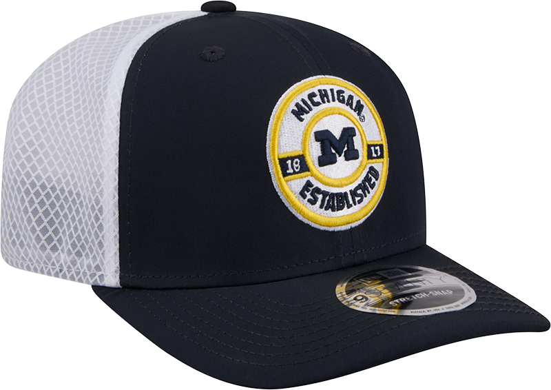 Michigan Wolverines New Era Navy/White 9SEVENTY Trucker Stretch Snap Hat for Men product image 1, provided for visual