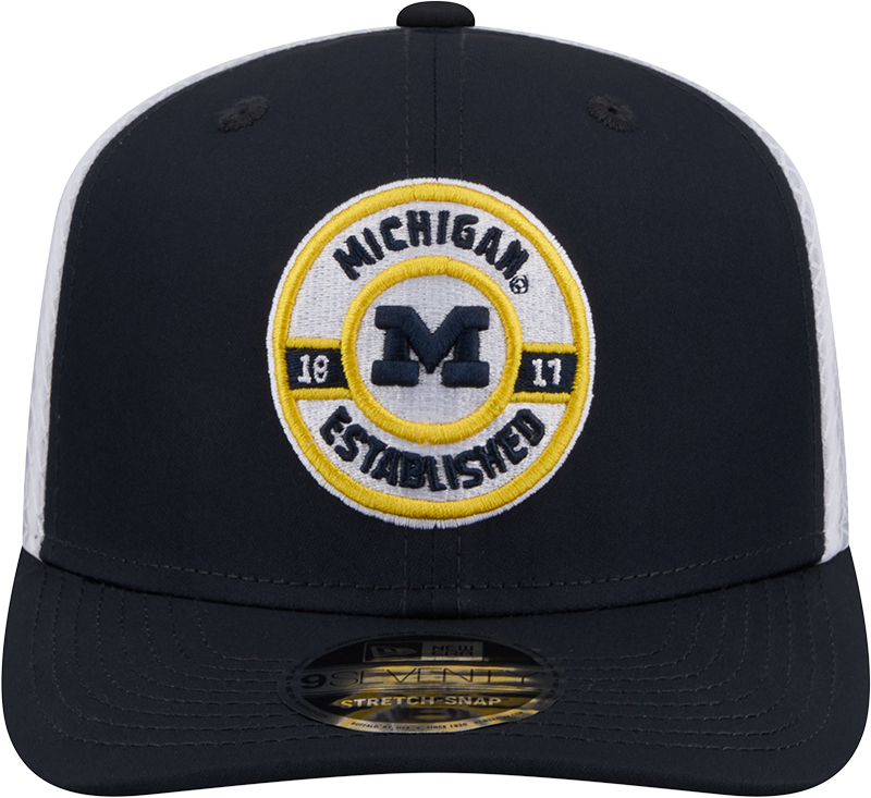 Michigan Wolverines New Era Navy/White 9SEVENTY Trucker Stretch Snap Hat for Men product image 2, provided for visual