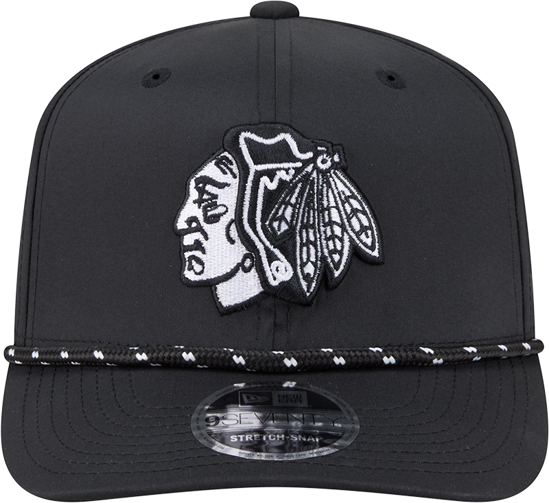 Chicago Blackhawks New Era Black Rope 9SEVENTY Stretch-Snap Adjustable Hat product image 2, provided for visual reference