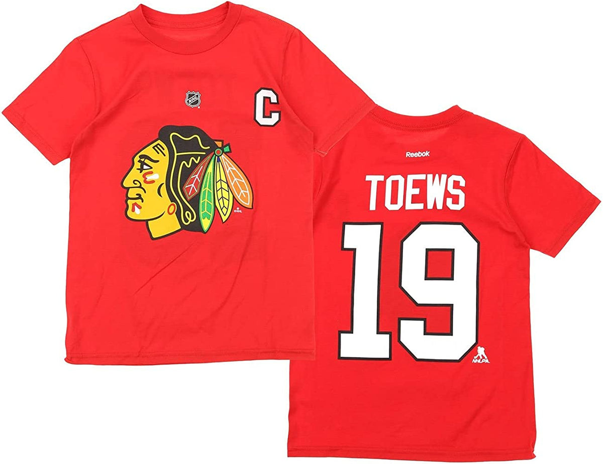 Youth Jonathan Toews Chicago Blackhawks Red NHL Red T-Shirt product image 1, provided for visual reference and product