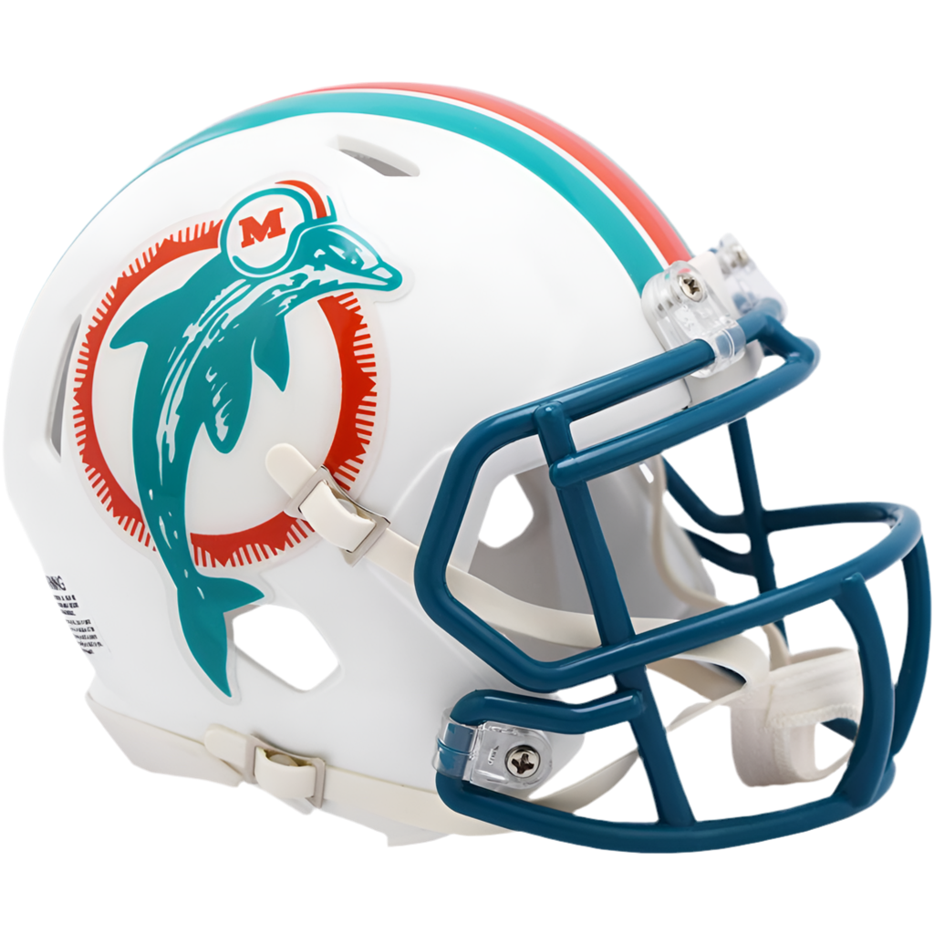 Miami Dolphins 1980-1996 Speed Mini Football Helmet product image 1, provided for visual reference and product detail review