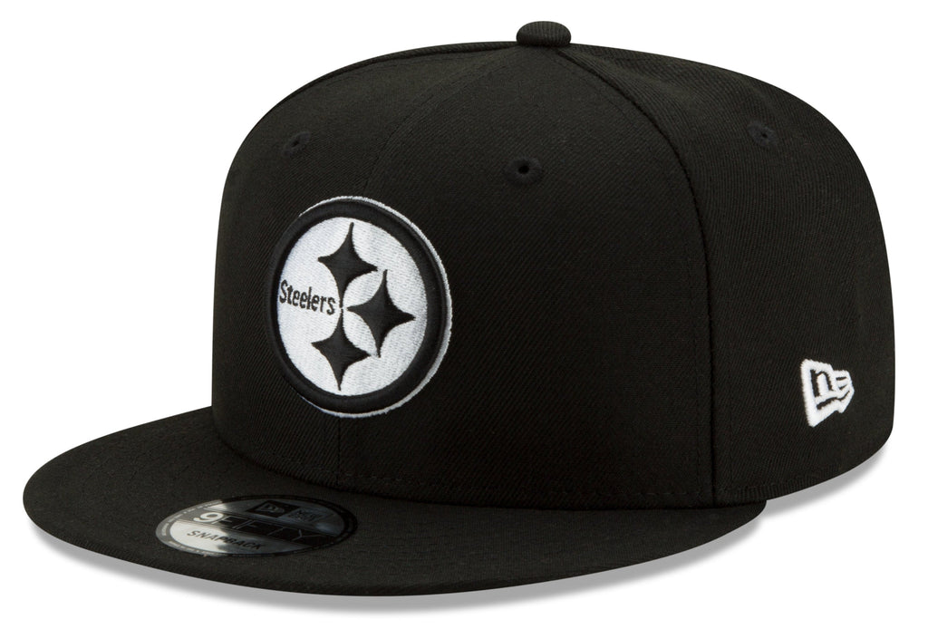 Pittsburgh Steelers New Era Black and White Basic 9FIFTY Snapback Hat product image 1, provided for visual reference and