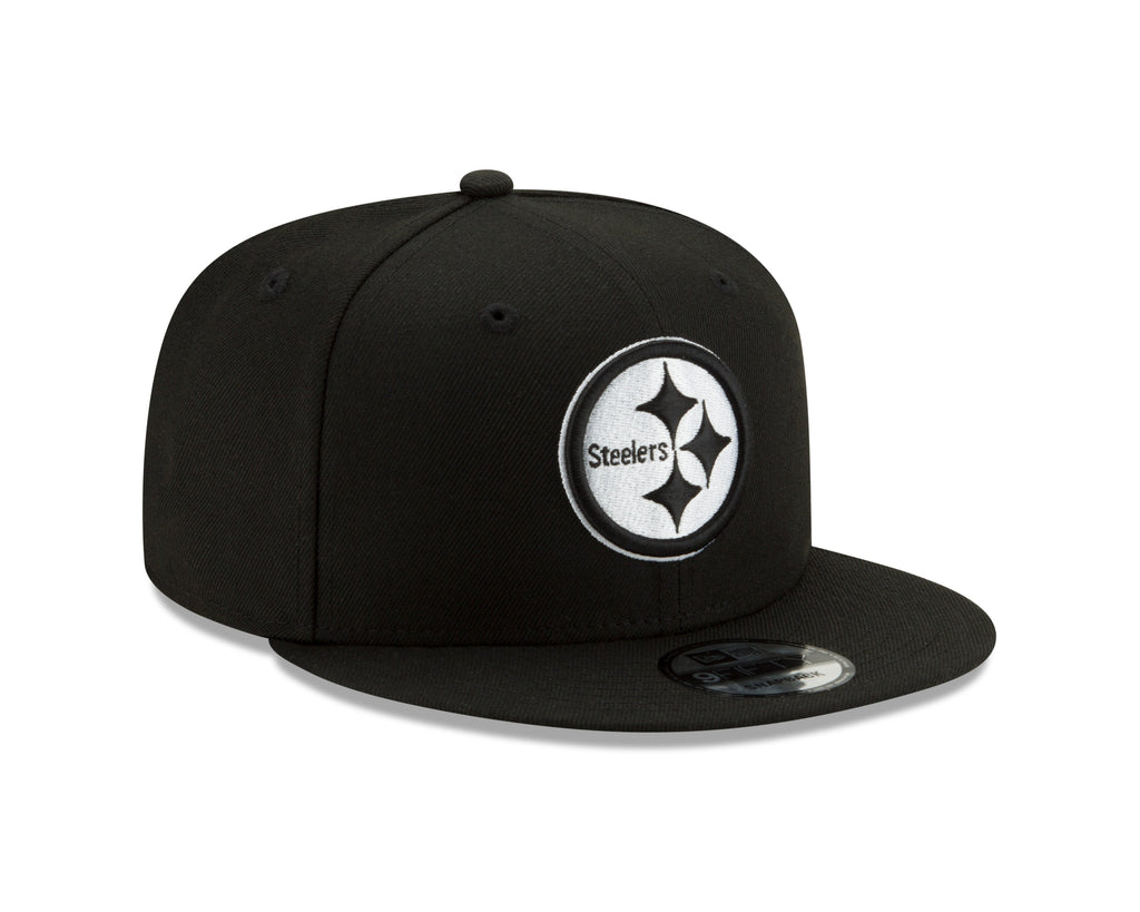 Pittsburgh Steelers New Era Black and White Basic 9FIFTY Snapback Hat product image 2, provided for visual reference and
