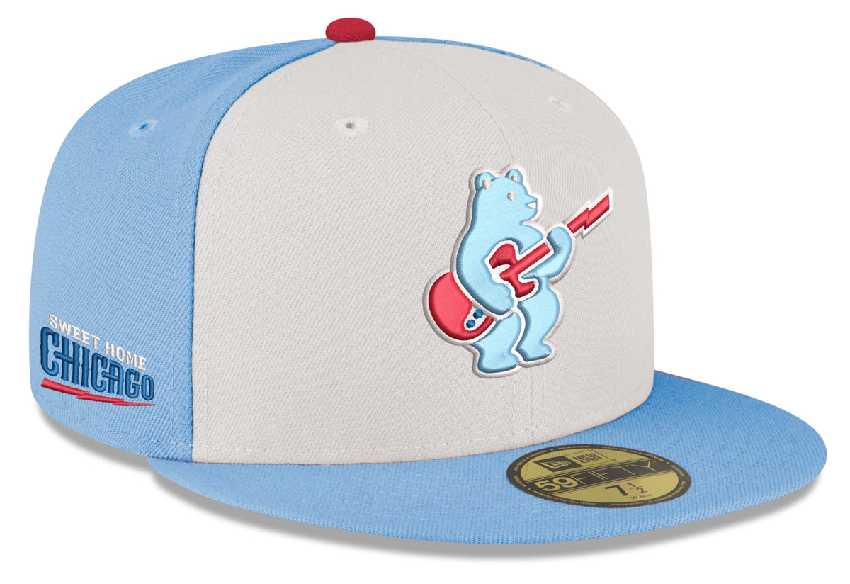Chicago Cubs New Era Chrome/ Sky Blue Guitar Bear Alternate 59FIFTY Fitted Hat for Men product image 1, provided for visual