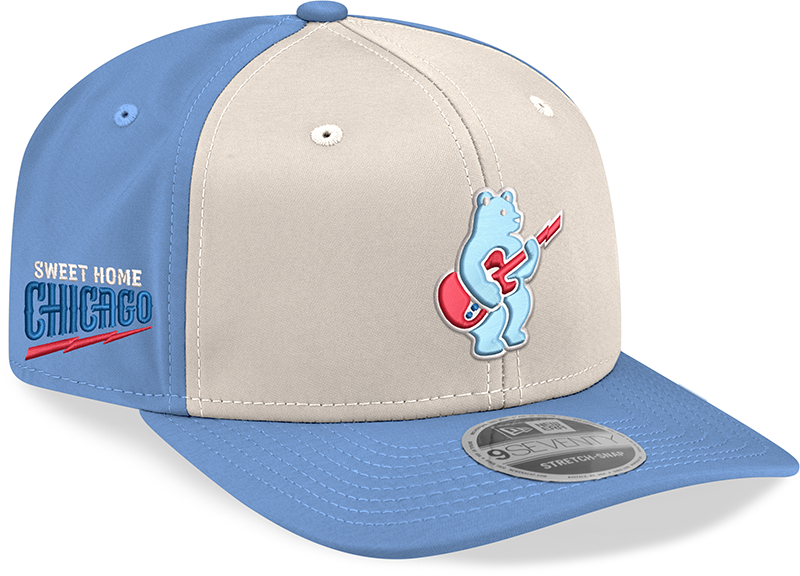 Chicago Cubs New Era Guitar Bear Sweet Home Chicago Alternate 2 Sky Blue 9SEVENTY Trucker Hat product image 1, provided for