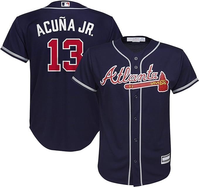 Youth Ronald Acuna Jr. Atlanta Braves Alternate Blue Replica MLB Branded Jersey product image 1, provided for visual