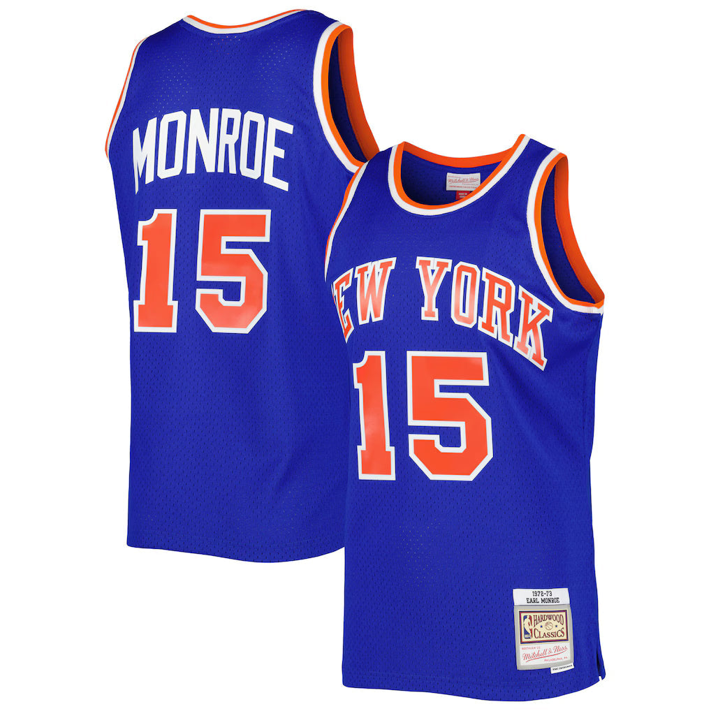 Earl Monroe New York Knicks Mitchell & Ness 1972/73 Hardwood Classics Swingman Jersey - Blue product image 1, provided for