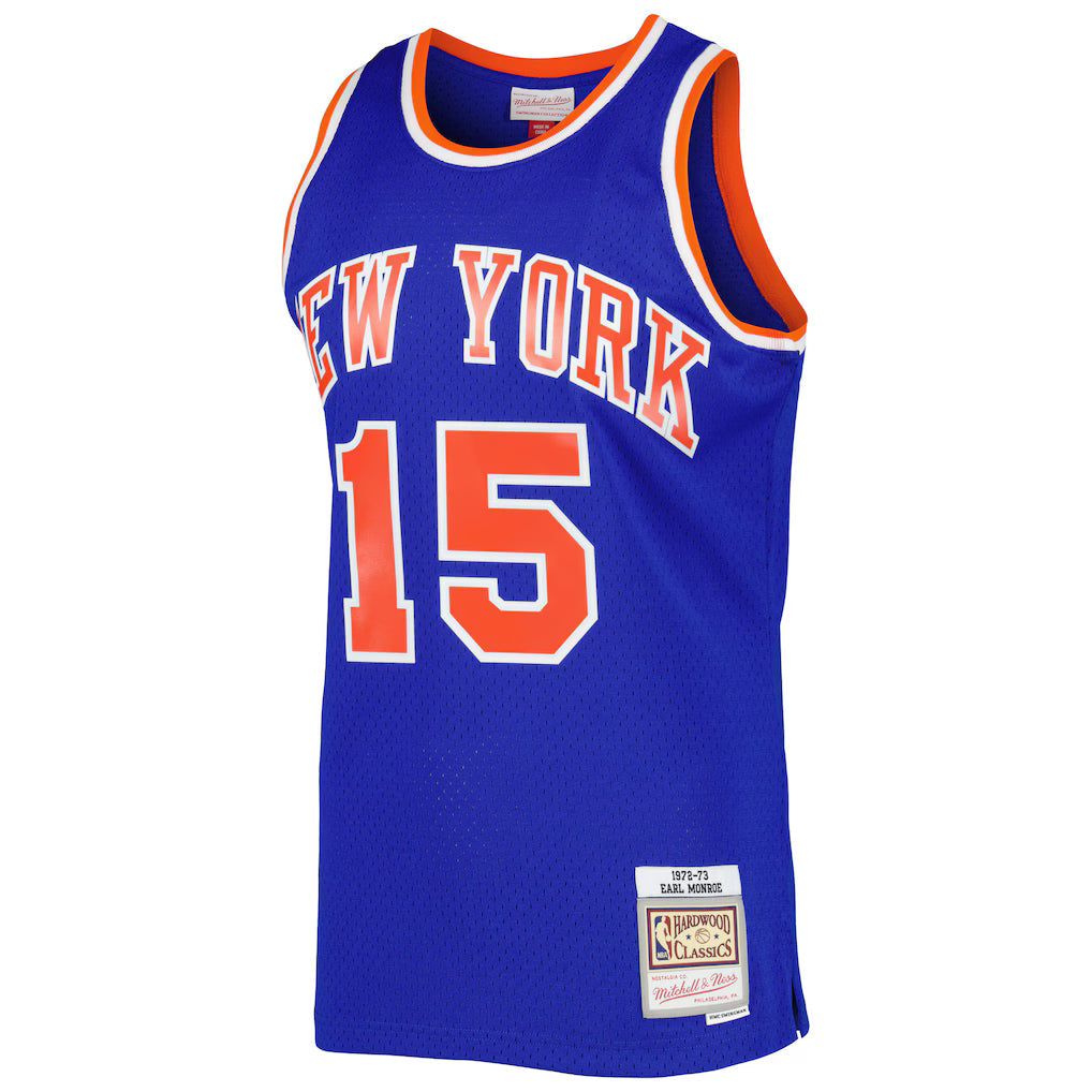 Earl Monroe New York Knicks Mitchell & Ness 1972/73 Hardwood Classics Swingman Jersey - Blue product image 2, provided for