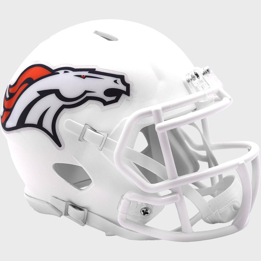 Denver Broncos 24 White Alternate Speed Mini Helmet product image 1, provided for visual reference and product detail review