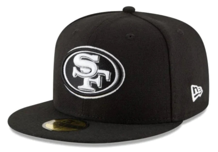 San Francisco 49ers New Era Black & White 59FIFTY Fitted Hat for Men product image 1, provided for visual reference and