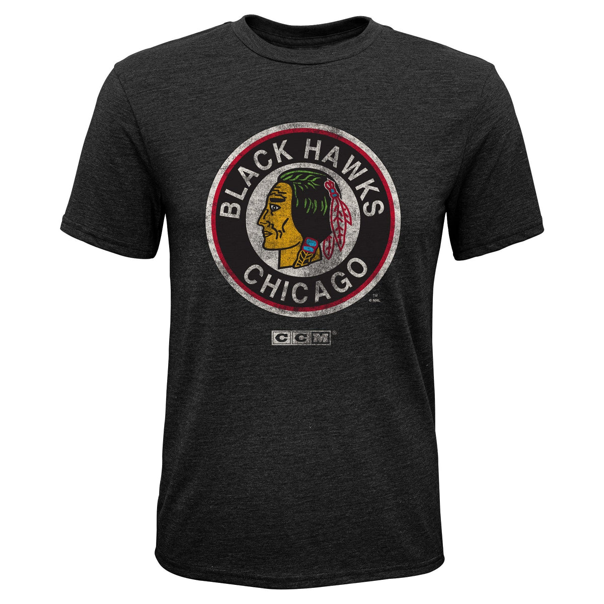 CCM Chicago Blackhawks Youth Black Vintage Logo T-Shirt product image 1, provided for visual reference and product detail