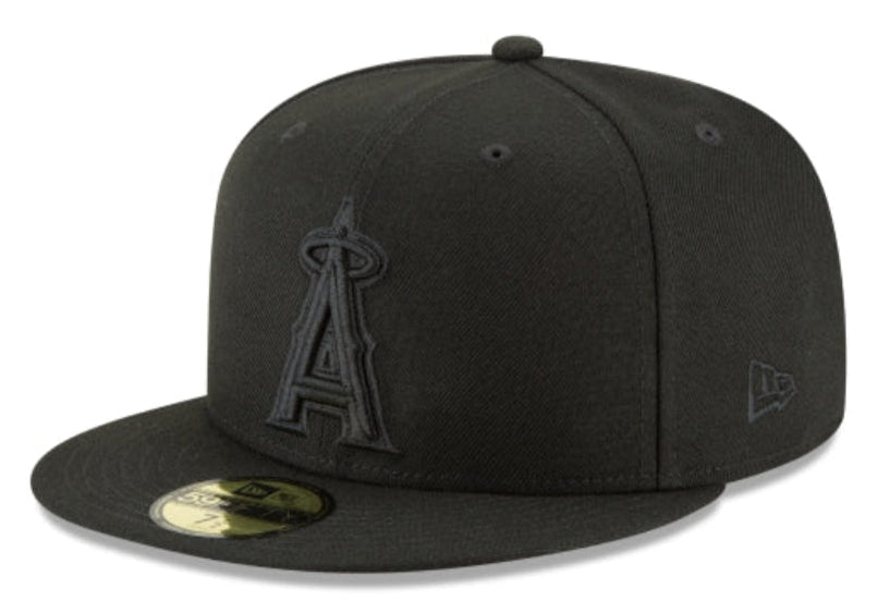 Anaheim Angels Tonal Black On Black 59Fifty Fitted Hat product image 1, provided for visual reference and product detail