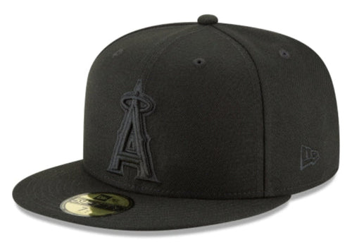 Anaheim Angels Tonal Black On Black 59Fifty Fitted Hat product image 1, provided for visual reference and product detail