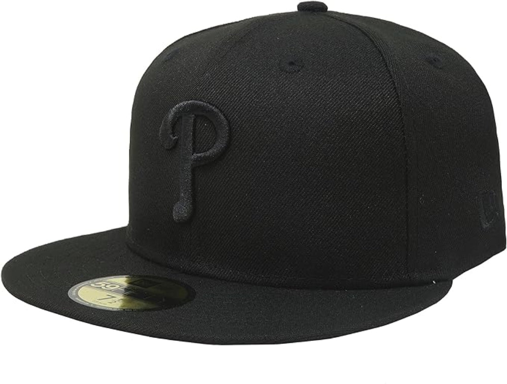 Philadelphia Phillies Tonal Black On Black 59FIFTY Fitted Hat for Men product image 1, provided for visual reference and
