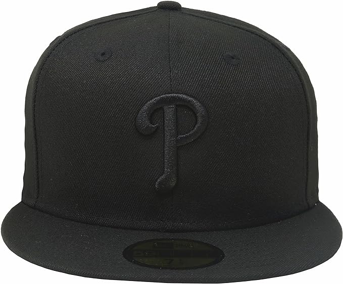 Philadelphia Phillies Tonal Black On Black 59FIFTY Fitted Hat for Men product image 2, provided for visual reference and