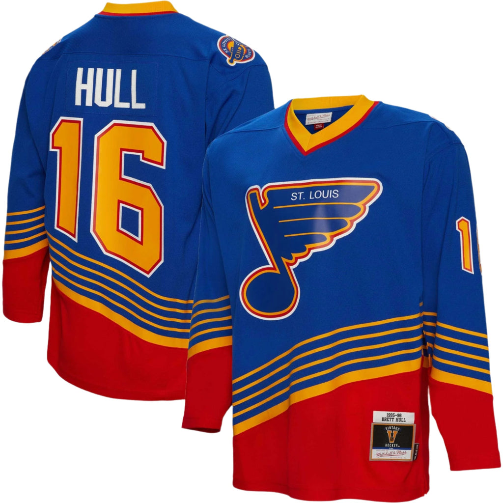 St. Louis Blues Brett Hull Mitchell & Ness Blue 1995/96 Blue Line Player Jersey for Men product image 1, provided for visual