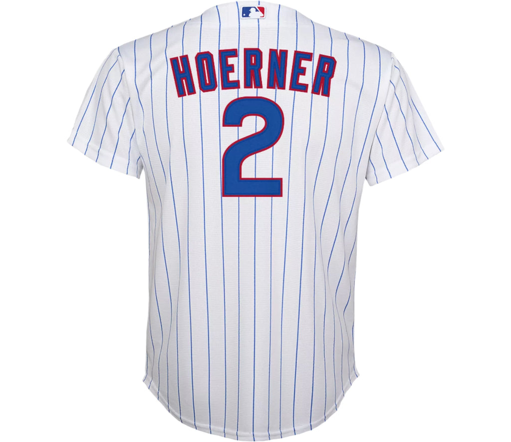 Youth Nike Nico Hoerner Chicago Cubs White Home Game Replica Jersey product image 3, provided for visual reference and