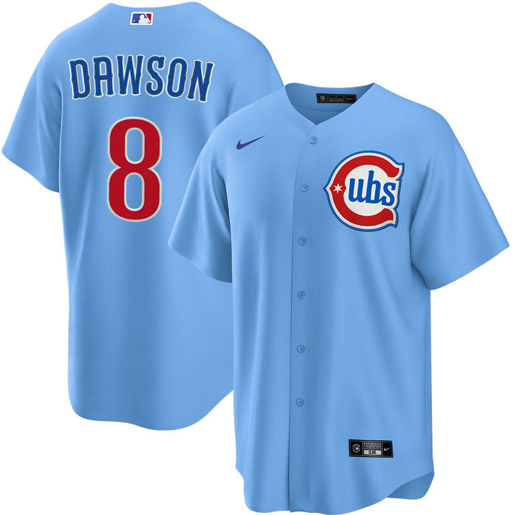 NIKE Men Chicago Cubs Andre Dawson #8 Light Blue 2nd Alternate Replica Jersey product image 1, provided for visual reference