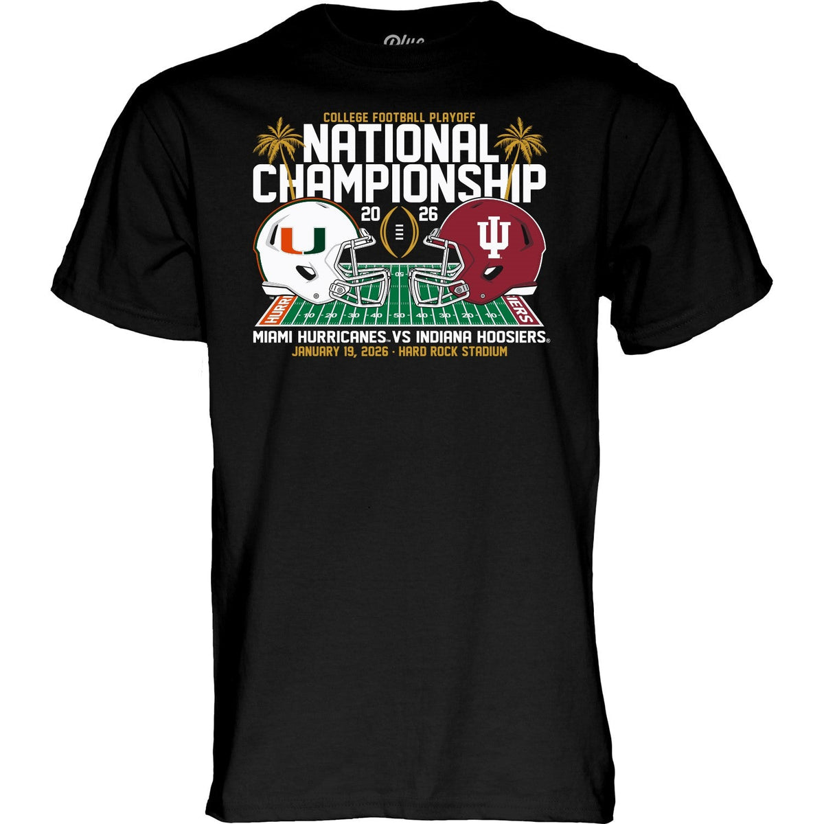 Indiana Hoosiers vs Miami Hurricanes Corner Cross T-Shirt for Men product image 1, provided for visual reference and product