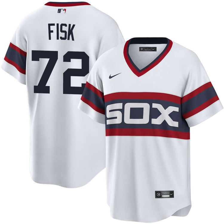 NIKE Men Carlton Fisk Chicago White Sox Sunday 1983 Alternate White Premium Twill Replica Jersey product image 1, provided