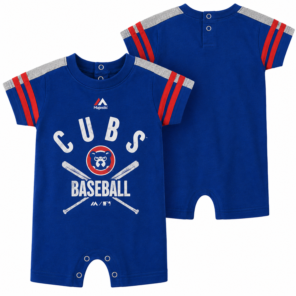 Newborn & Infant Chicago Cubs Majestic Royal Cooperstown Classic Stripe Romper product image 1, provided for visual