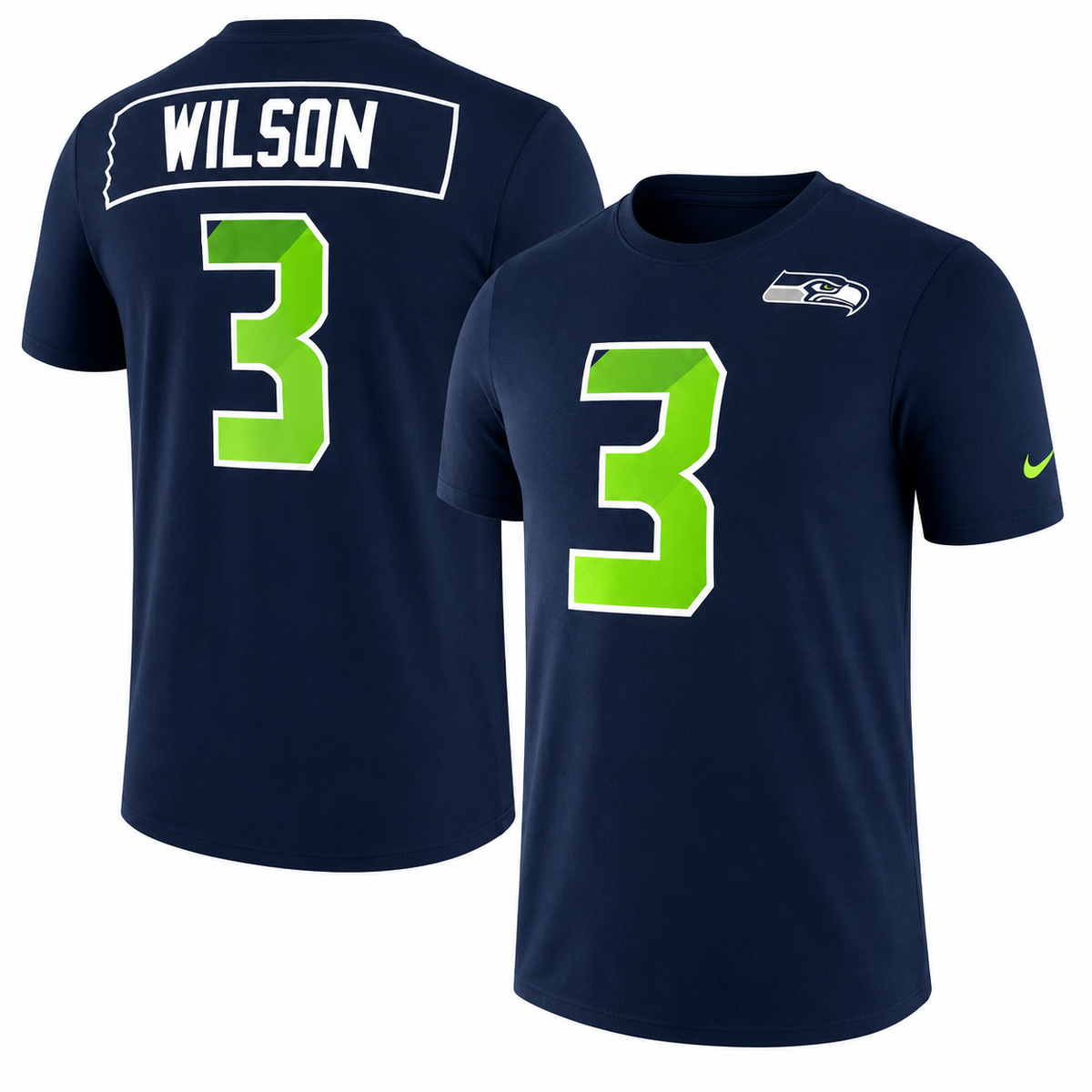 Womens Seattle Seahawks Navy Nike Russell Wilson Prism Player T-Shirt product image 1, provided for visual reference and