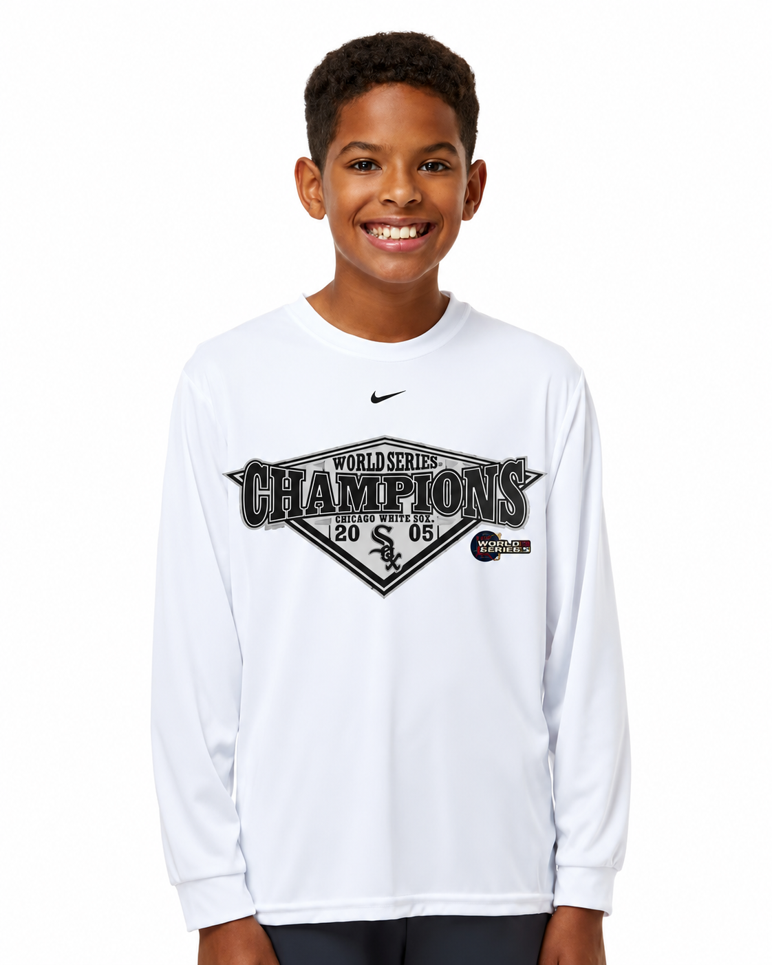 Youth Chicago White Sox 2005 World Series Champions Nike White Long Sleeve T-Shirt product image 1, provided for visual