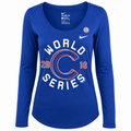 Chicago Cubs 2016 World Series Scoop Neck Royal Blue Nike Long Sleeve T-Shirt for Women product image 1, provided for visual