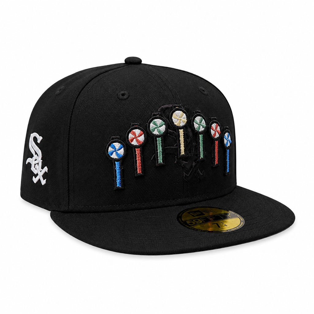 Chicago White Sox New Era Black Pinwheels 59FIFTY Fitted Hat product image 1, provided for visual reference and product