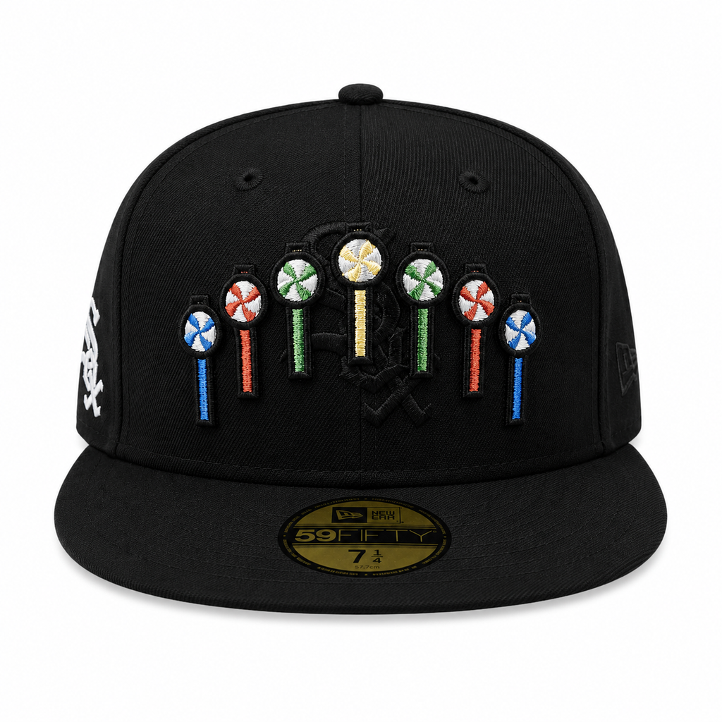 Chicago White Sox New Era Black Pinwheels 59FIFTY Fitted Hat product image 2, provided for visual reference and product