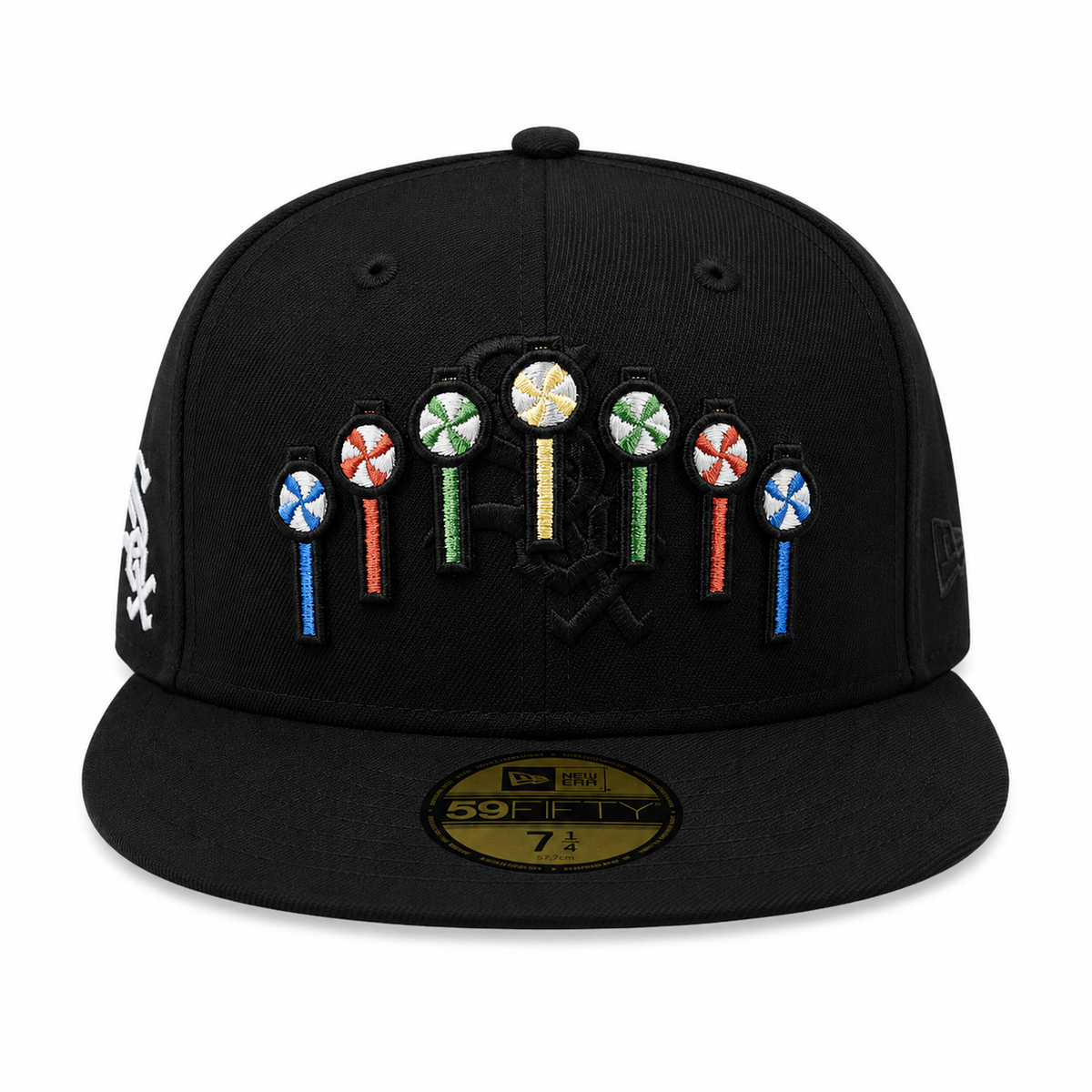 Chicago White Sox New Era Black Pinwheels 59FIFTY Fitted Hat product image 2, provided for visual reference and product
