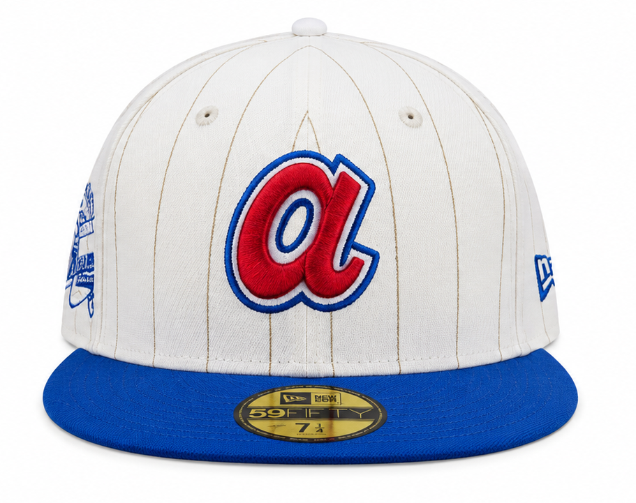 Atlanta Braves Historic Off White/Royal New Era 59FIFTY Fitted Hat product image 2, provided for visual reference and