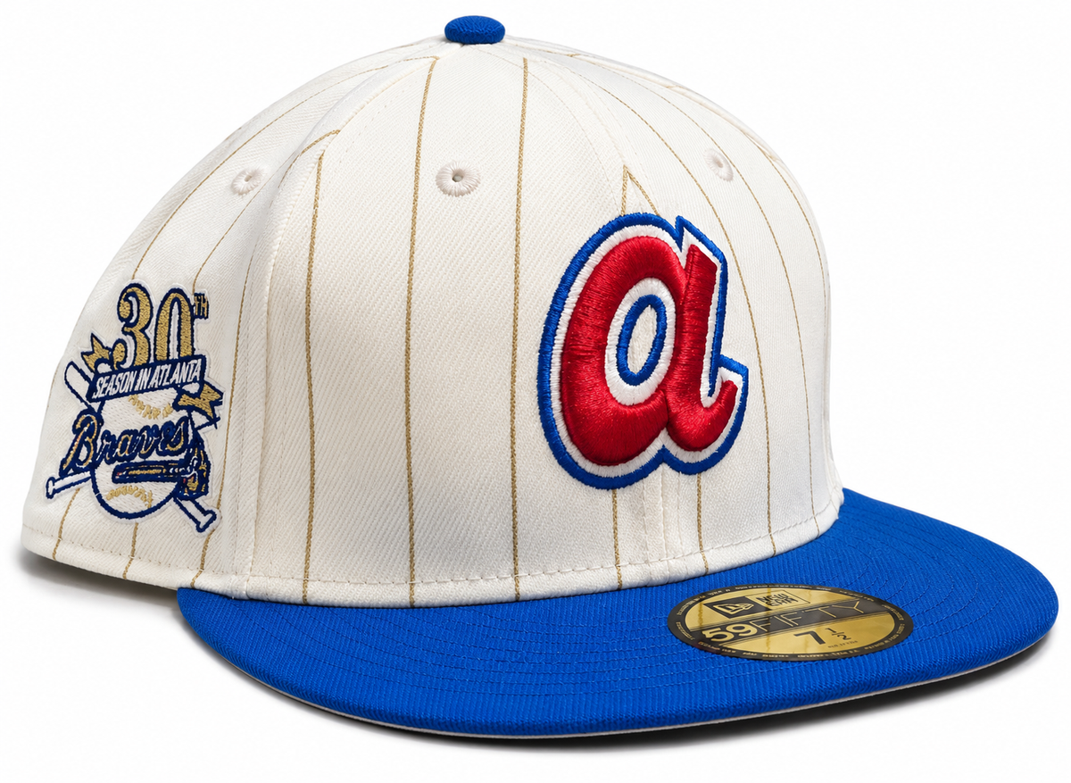 Atlanta Braves Historic Off White/Royal New Era 59FIFTY Fitted Hat product image 1, provided for visual reference and
