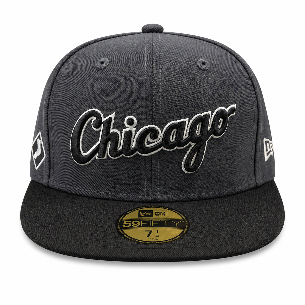 Chicago White Sox Graphite/Black New Era Script 59FIFTY Fitted Hat product image 2, provided for visual reference and