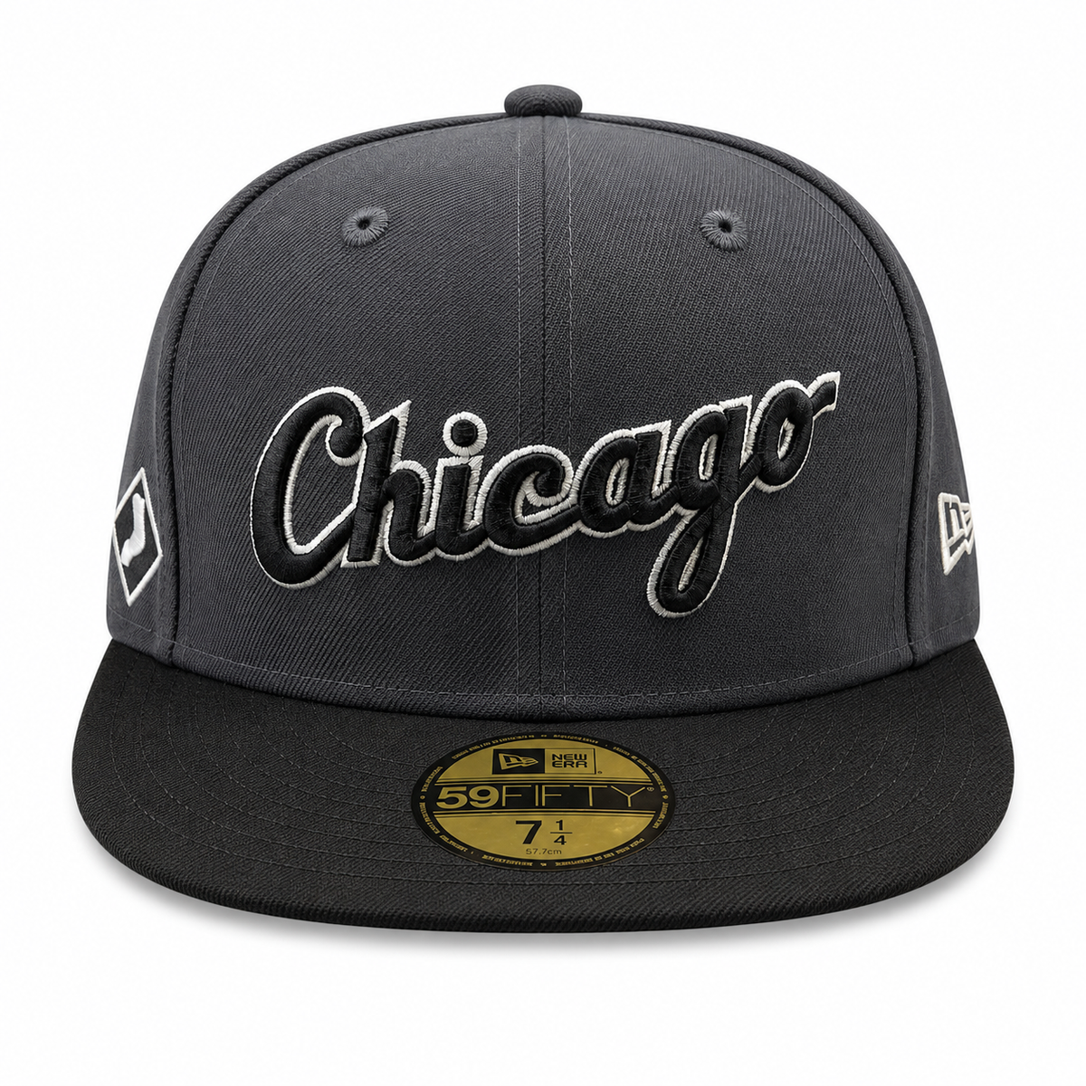 Chicago White Sox Graphite/Black New Era Script 59FIFTY Fitted Hat product image 2, provided for visual reference and