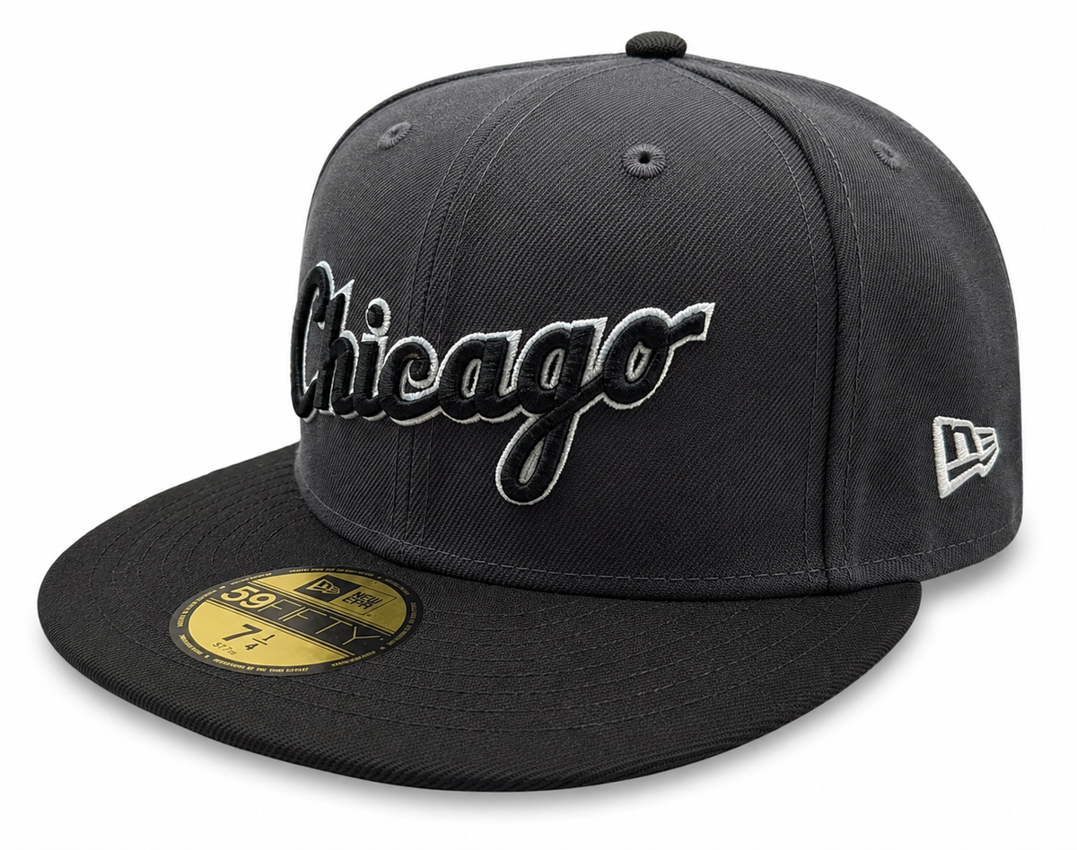 Chicago White Sox Graphite/Black New Era Script 59FIFTY Fitted Hat product image 3, provided for visual reference and
