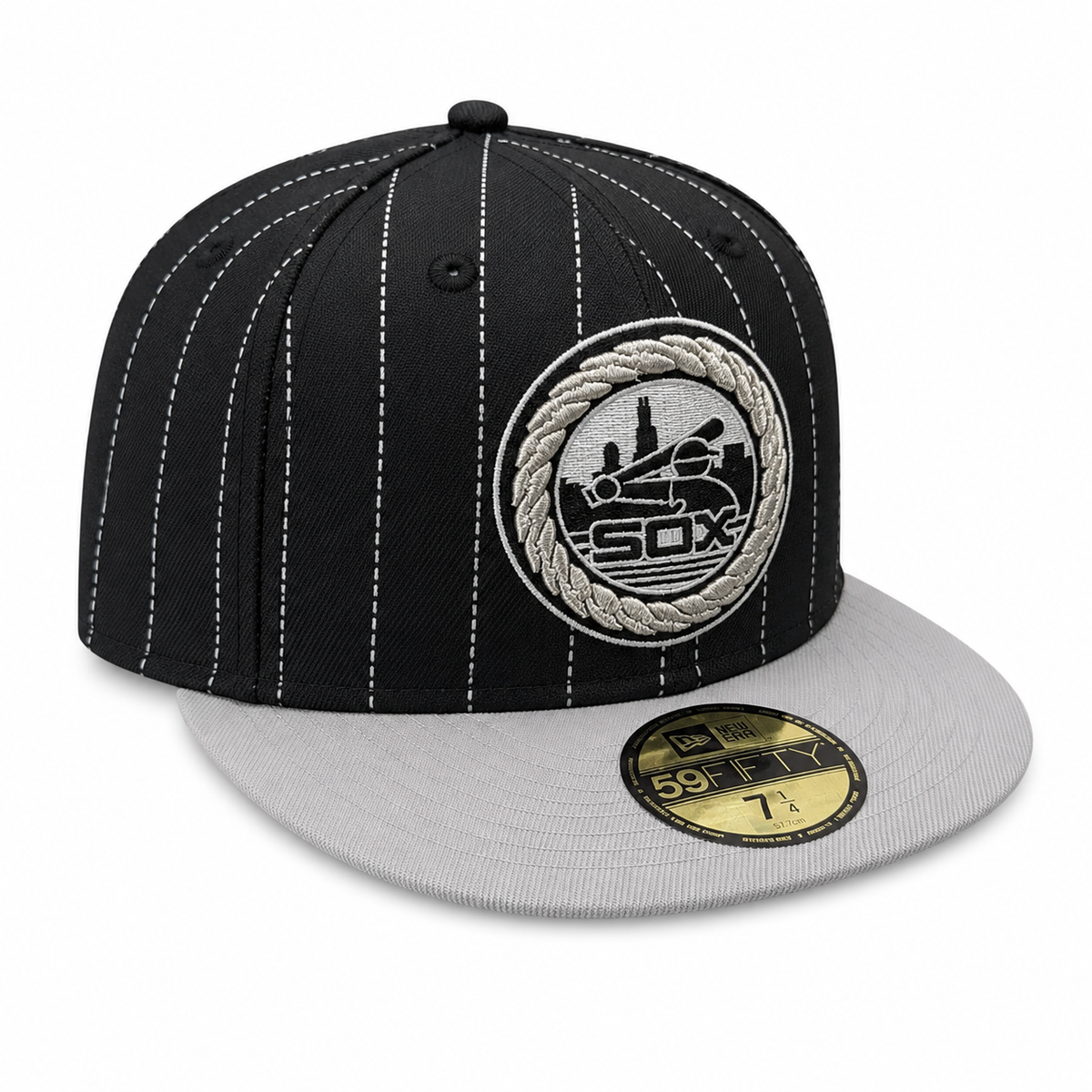 Chicago White Sox 2 Tone Pinstripe Black/Gray Silver Rope 59FIFTY Fitted Hat product image 3, provided for visual reference