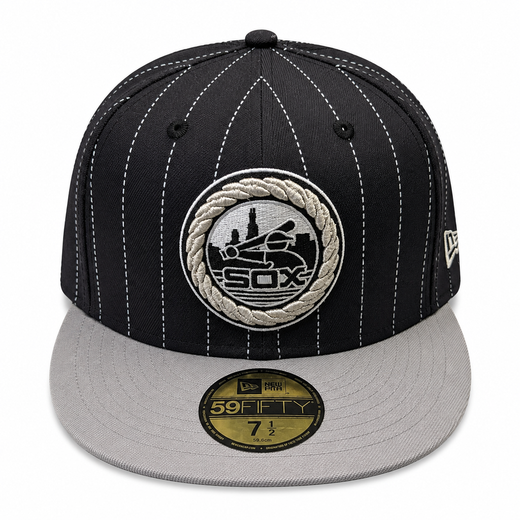 Chicago White Sox 2 Tone Pinstripe Black/Gray Silver Rope 59FIFTY Fitted Hat product image 2, provided for visual reference