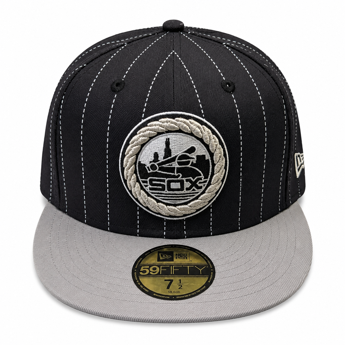 Chicago White Sox 2 Tone Pinstripe Black/Gray Silver Rope 59FIFTY Fitted Hat product image 2, provided for visual reference