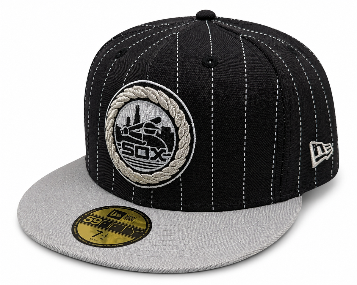 Chicago White Sox 2 Tone Pinstripe Black/Gray Silver Rope 59FIFTY Fitted Hat product image 1, provided for visual reference
