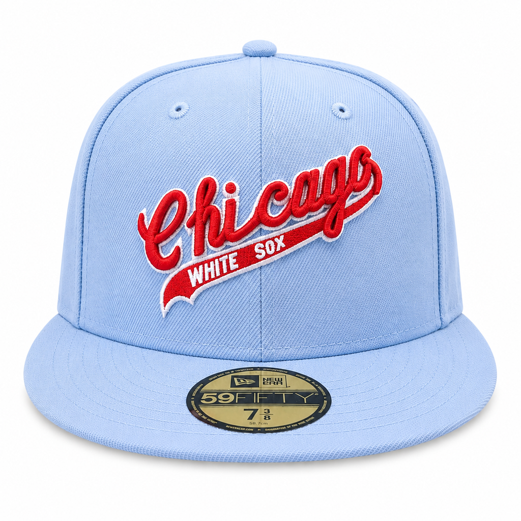 Chicago White Sox New Era Sky Blue Cooperstown Script 59FIFTY Fitted Hat product image 2, provided for visual reference and