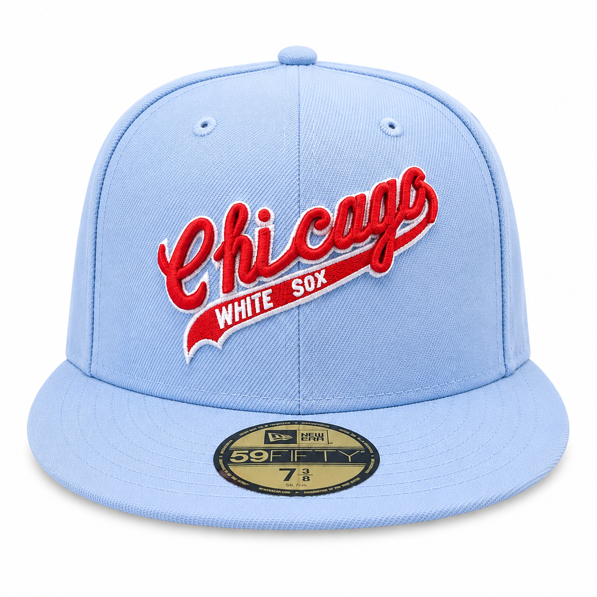 Chicago White Sox New Era Sky Blue Cooperstown Script 59FIFTY Fitted Hat product image 2, provided for visual reference and