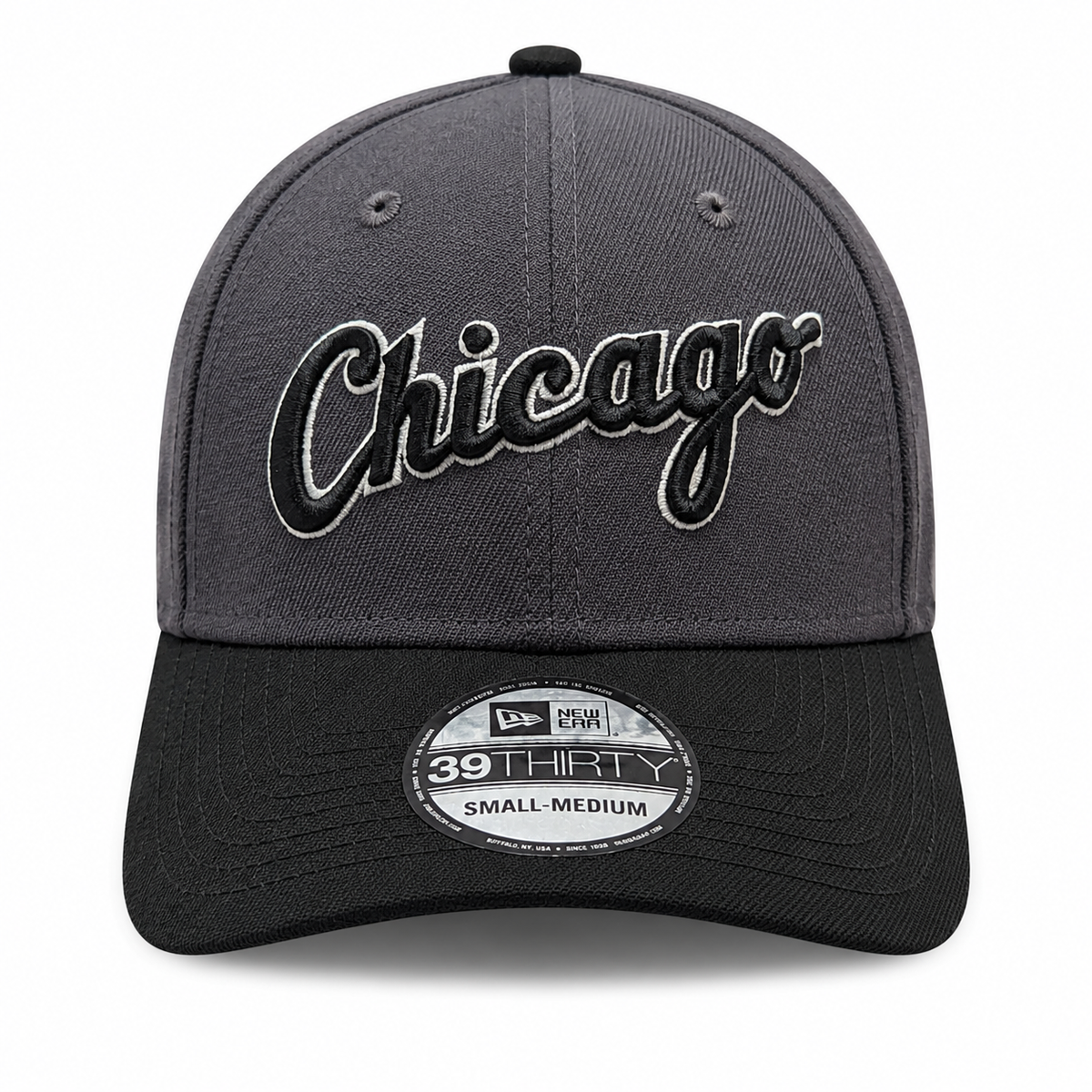Chicago White Sox New Era Graphite/Black Script 39THIRTY Flex Hat product image 2, provided for visual reference and product