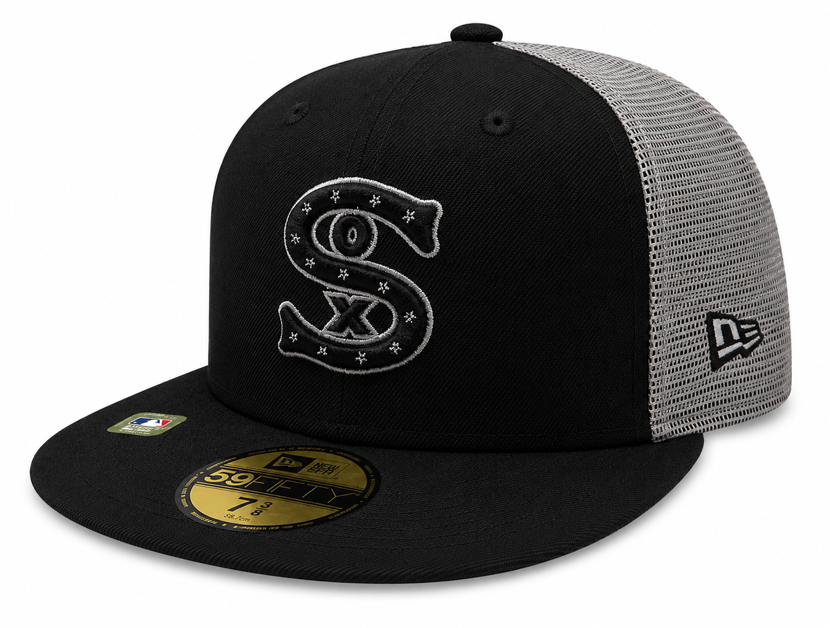 Chicago White Sox New Era Black/Gray BP Trucker 59FIFTY Fitted Hat product image 1, provided for visual reference and