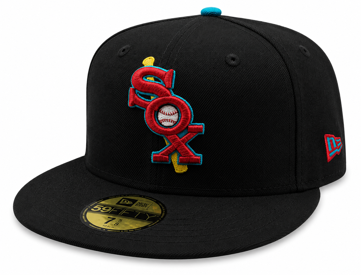 Chicago White Sox New Era Black/Aqua 59FIFTY Fitted Hat product image 1, provided for visual reference and product detail