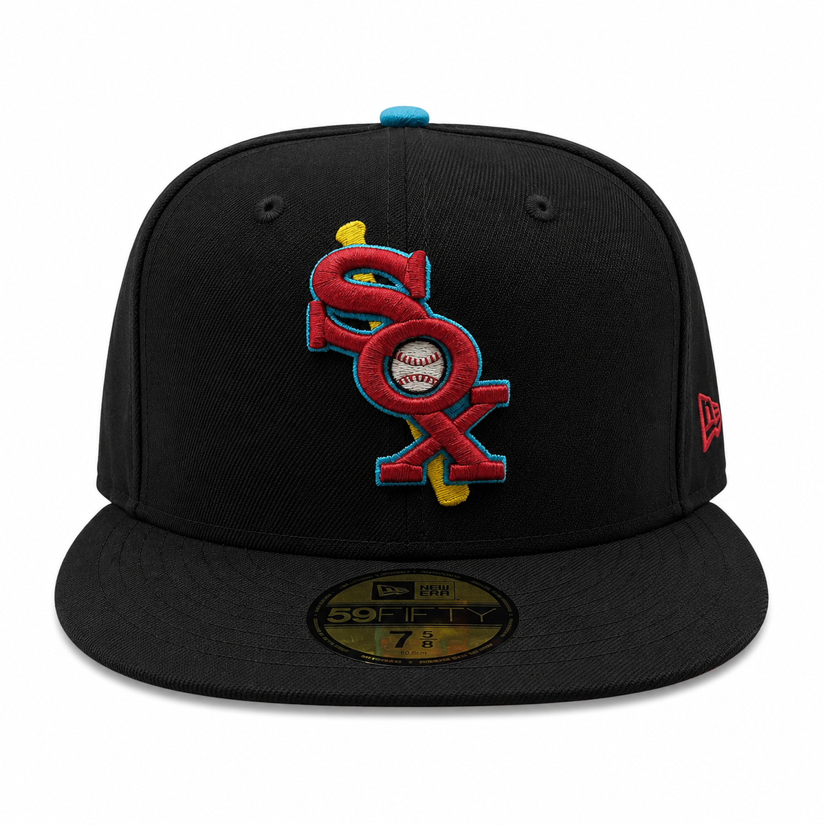Chicago White Sox New Era Black/Aqua 59FIFTY Fitted Hat product image 2, provided for visual reference and product detail